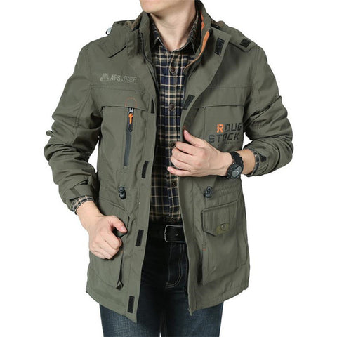 Men's Army Green Multi-pocket Coat